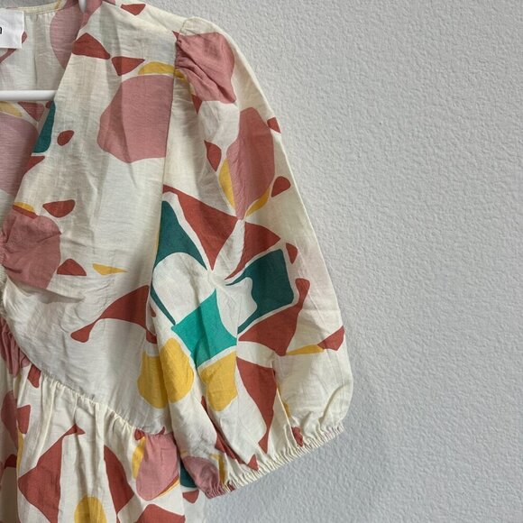 ba&sh Arancia Cream, Pink, Yellow, Green Print Puff Sleeve Mini Dress - Picture 5 of 8